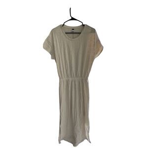 Old Navy Women's Beige Waist-Defined Midi Dress L Short Sleeve Cutout Back